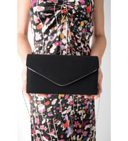 Kadın Gece&Abiye Saten Zincirli Portföy& Clutch (Parlak Siyah)
