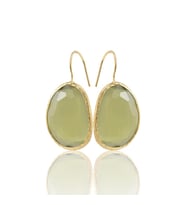 Kadir Jewellery 22 Ayar Altın Kaplama Fosil Taşlı Küpe -El İşçiliği Ve Hipoalerjenik Küpe (Zeytin Yeşili)