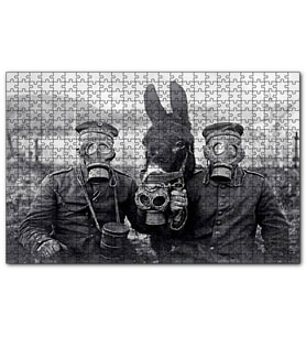 Cakapuzzle Gaz Maskeli Askerler ve Eşek SB  Puzzle Yapboz MDF (Ahşap) (1000 Parça)