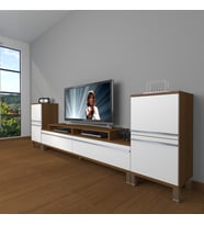 Decoraktiv Ekoflex On2 Mdf Krom Ayaklı Tv Ünitesi Tv Sehpası (Beyaz - Kahverengi)