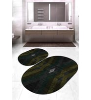 Dijital Baskılı Kaymaz Taban Yıkanabilir Oval 2'li Klozet Takımı Banyo Paspası NOKZ-SD-282 (Yeşil)