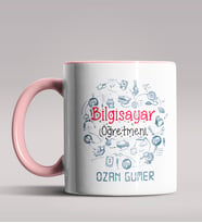 Kişiye Özel Bilgisayar Öğretmeni Tasarımlı Siyah Renk Kupa 2 (Pembe)