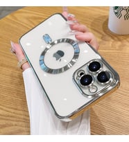 Uyumlu Model Apple iPhone 13 Pro Max Kılıf Magsafe Kamera Lensli Korumalı Şeffaf Silikon Kapa (Gümüş)