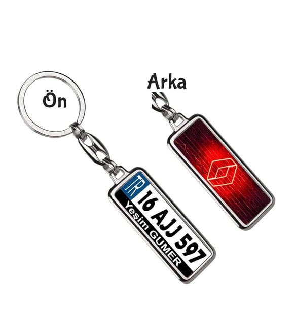 Kişiye Özel Renault Neon Kırmızı Logo Tema Plaka Anahtarlık (Gümüş)