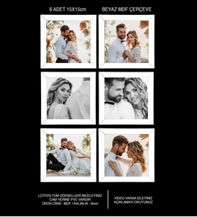 6 Adet 15x15 Çerçeve - Mdf Çerçeve - Kare Fotoğraf Çerçevesi (Beyaz)