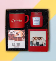 Kişiye Özel Çay & Nescafe Fincanı, Fotoğraf Çerçevesi, Kokulu Mum, Dünya Kahvesi - Farklı Renk Seçenekli (Kırmızı)