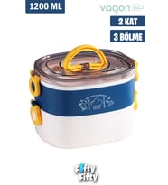 Vagonlife 1200 ML İki Kat Üç Bölme Paslanmaz Çelik Bento Lunch Box Yeni Nesil Sefer Tası-ÇatallıKaşık-FFLBOX50251 (Lacivert)