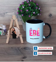 Ebe Kupa Bardak Beyaz ve Fotoğraflı Ahşap Anahtarlık Hediye (Model 11)