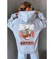 Unisex Ramen Baskılı Sweatshirt (Gri)