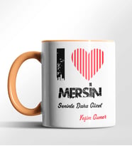 Kişiye Özel Mersin Seninle Daha Güzel Tema Siyah Renk Kupa (Turuncu)