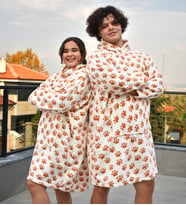 Welsoft Peluş Polar Giyilebilir Battaniye Pijama (Beyaz - Kahverengi)