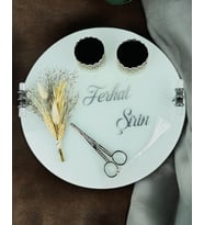 Cherish Gümüş Beyaz Söz Nişan Tepsisi (Beyaz)