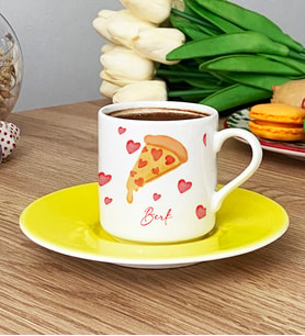 Kişiye Özel Pizza Lover Türk Kahvesi Fincanı (Sarı)