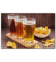 Cakapuzzle Üç Büyük Bardak Bira ve Cipsler  Puzzle Yapboz MDF (Ahşap) (500 Parça)