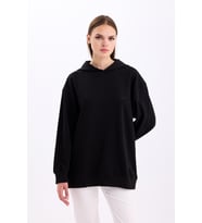 Pastelastore Pamuklu Kapüşonlu 2 İplik Baharlık Oversize Sweatshirt (Siyah)