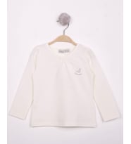 Toontoy Kız Çocuk Göğsü Princess Nakışlı T-Shirt (Ekru)