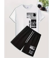 AMOR MAN ÖZEL TASARIM NEW YORK RESİM BASKILI YENİ TREND OVERSİZE ERKEK T-SHIRT ŞORT TAKIMI (Beyaz)