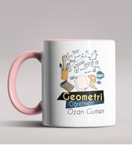 Kişiye Özel Geometri Öğretmeni Tasarımlı Siyah Renk Kupa Bardak  (Pembe)