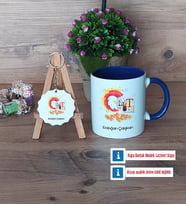 Grafiker Kupa Bardak Kırmızı ve Ahşap Anahtarlık Hediye (Model 2)