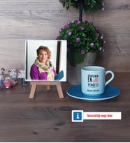 Yengeye Hediye Fotoğraflı Dekoratif Taş, Ahşap Altlıklı Türk Kahvesi Fincanı Hediye (Model 5)