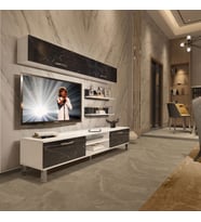 Decoraktiv Eko 5 Mdf Dvd Krom Ayaklı Tv Ünitesi Tv Sehpası (Beyaz - Siyah Mermer)