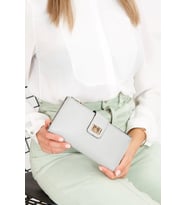Newish Polo El Askılı Klipsi Fermuarlı Soft Suni Deri Kadın Portföy Cüzdan-Büyük Boy (Gri)