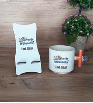 Matematik Mühendisi Hediye Sepeti Kupa Bardak T Kulplu ve Ahşap Telefon Standı Mühendisler Günü Hediyesi (Model 7)