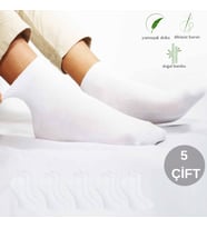 Erkek Bambu Patik Düz Desen (5 Çift) Dikişsiz Çorap (Beyaz)