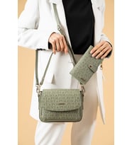 Just Polo 3 Bölmeli 2 Askı Kadın El & Omuz Çantası ve Cüzdan Kombini Pbu20101-09 (Yeşil)