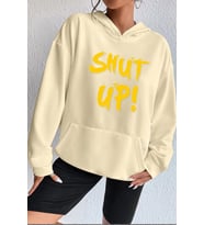 Unisex Shut Up Baskılı Sweatshirt (Bej)