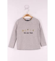 Toontoy Kız Çocuk Yazı Nakışlı Puanlı T-Shirt (Kahve Melanj)