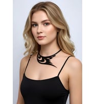 Kuş Kanadı ve Göz Detaylı Şık Deri Choker, Deri Kolye