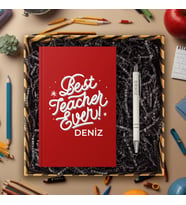 eJOYA Öğretmenlere Özel Tasarım Renk Seçenekli Kişiye Özel Defter & Kalem & Hediye Kutusu 114369 (Bordo)