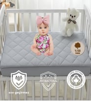 Formeya %100 Pamuk Kapitone Fitted Su Sıvı Geçirmez Bebek-Çocuk Alezi, Park Yatak Beşik Yatak Alezi (Gri)