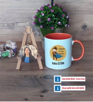 Öğretmenler Günü Hediyesi Kupa Bardak Beyaz ve Fotoğraflı Ahşap Anahtarlık Hediye (Model 13)