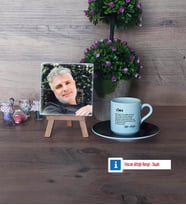 Amcaya Hediye Fotoğraflı Dekoratif Taş, Ahşap Altlıklı Türk Kahvesi Fincanı Hediye (Model 7)