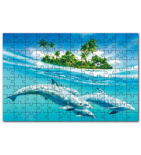 Cakapuzzle Tropik Ada ve Berrak Sulardaki Yunuslar Puzzle Yapboz MDF (Ahşap) (1000 Parça)