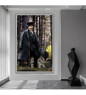 Metal Çerçeveli Atatürk Cam Tablo (Beyaz)