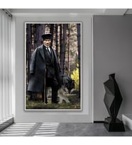 Metal Çerçeveli Atatürk Cam Tablo (Beyaz)