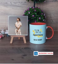 Öğretmene Hediye Fotoğraflı Dekoratif Taş, Kupa Bardak Beyaz Hediye (Model 13)