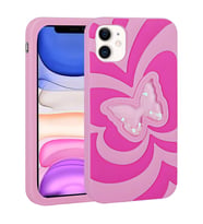 Apple iPhone 11 Kılıf Sıvılı Simli Kelebekli Tasarım Vodena Kılıf (Koyu Pembe)