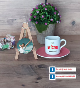 Optisyen Türk Kahvesi Fincanı Ahşap Altlıklı ve Fotoğraflı Ahşap Anahtarlık Hediye (Model 6)