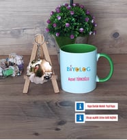 Biyolog Kupa Bardak Beyaz ve Fotoğraflı Ahşap Anahtarlık HediyeBiyologa Hediye (Model 14)