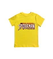 Spiderman baskılı örümcek adam pamuklu penye kumaş yazlık çocuk tişört (Sarı)