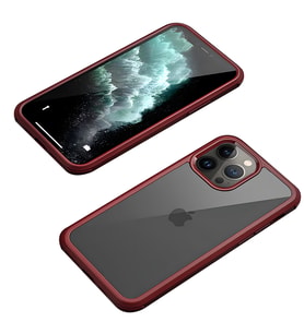 iPhone 12 Pro / İphone 12 Kılıf Dor Silikon Temperli Cam Kapak (Kırmızı)