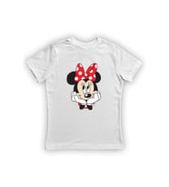 Minnie Mouse baskılı pamuklu penye kumaş yazlık çocuk tişört (Beyaz)