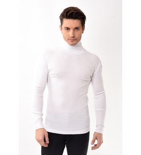 Erkek Balıkçı Yaka Boğazlı Slim Fit Kazak (Beyaz)