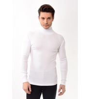 Erkek Balıkçı Yaka Boğazlı Slim Fit Kazak (Beyaz)