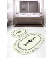 Dijital Baskılı Kaymaz Taban Yıkanabilir Oval 2'li Klozet Takımı Banyo Paspası NOKZ-SD-1045 (Krem)