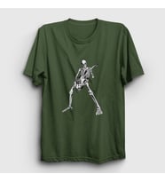 Presmono Unisex Sarı Skeleton Guitarist Music Rock T-Shirt 339807tt (Haki)
